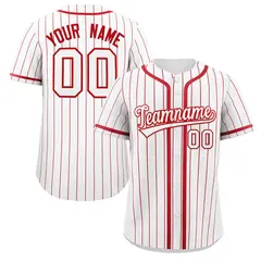 White Red Stripe Full Button Baseball Jersey