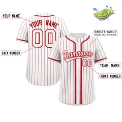 White Red Stripe Full Button Baseball Jersey 2