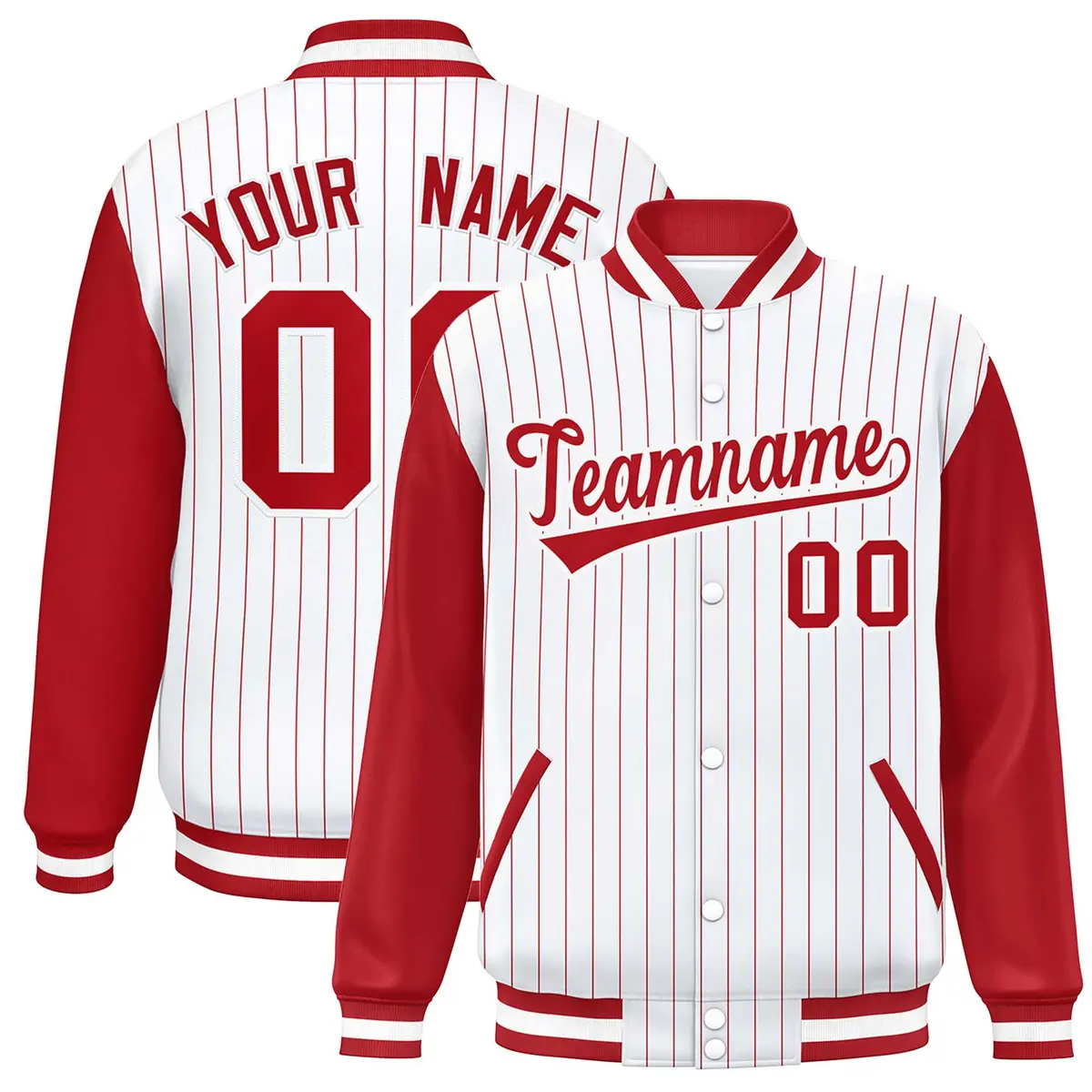 White Red Stripe Raglan Sleeve Fashion Varsity Bomber Jacket