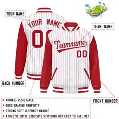 White Red Stripe Raglan Sleeve Fashion Varsity Bomber Jacket 2