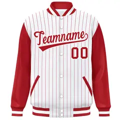 White Red Stripe Raglan Sleeve Fashion Varsity Bomber Jacket 3