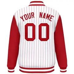 White Red Stripe Raglan Sleeve Fashion Varsity Bomber Jacket 4