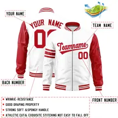 White Red Stripe Raglan Varsity Full-Zip Letterman Bomber Jacket 2