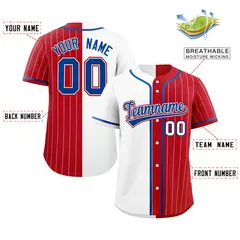 White Red Stripe-Solid Combo Authentic Baseball Jersey 2