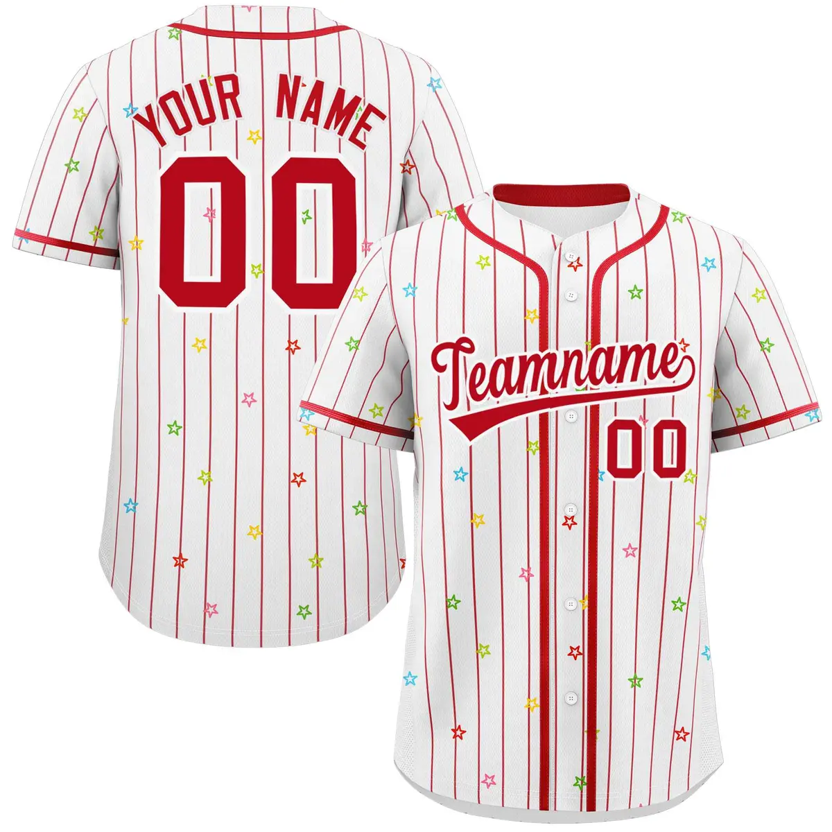 White Red Stripe Star Pattern Authentic Baseball Jersey