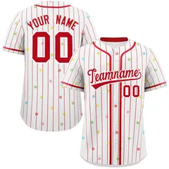 White Red Stripe Star Pattern Authentic Baseball Jersey