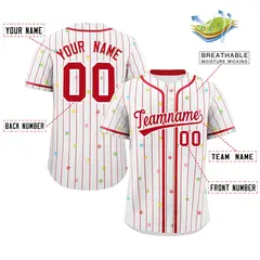 White Red Stripe Star Pattern Authentic Baseball Jersey 2