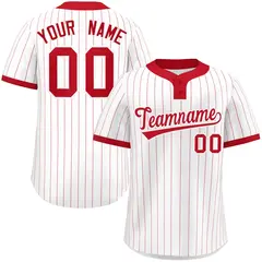 White Red Stripe Two-Button Softball Jersey 1