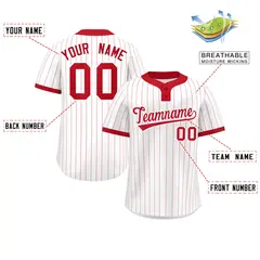 White Red Stripe Two-Button Softball Jersey 2