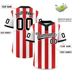 White Red Stripe Two-Button Softball Jersey 2