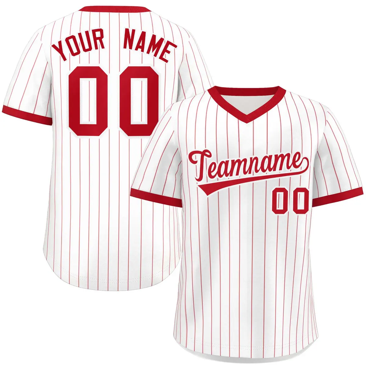 White Red Striped Authentic Pullover Fashion Baseball Jersey