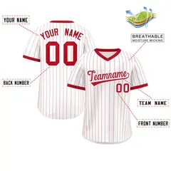 White Red Striped Authentic Pullover Fashion Baseball Jersey 2