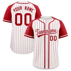 White Red Striped Raglan Sleeves Baseball Jersey