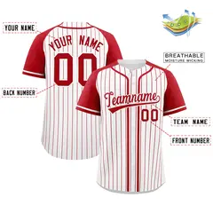 White Red Striped Raglan Sleeves Baseball Jersey 2