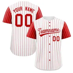 White Red Striped Raglan Sleeves Baseball Jersey