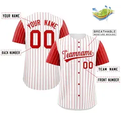 White Red Striped Raglan Sleeves Baseball Jersey 2