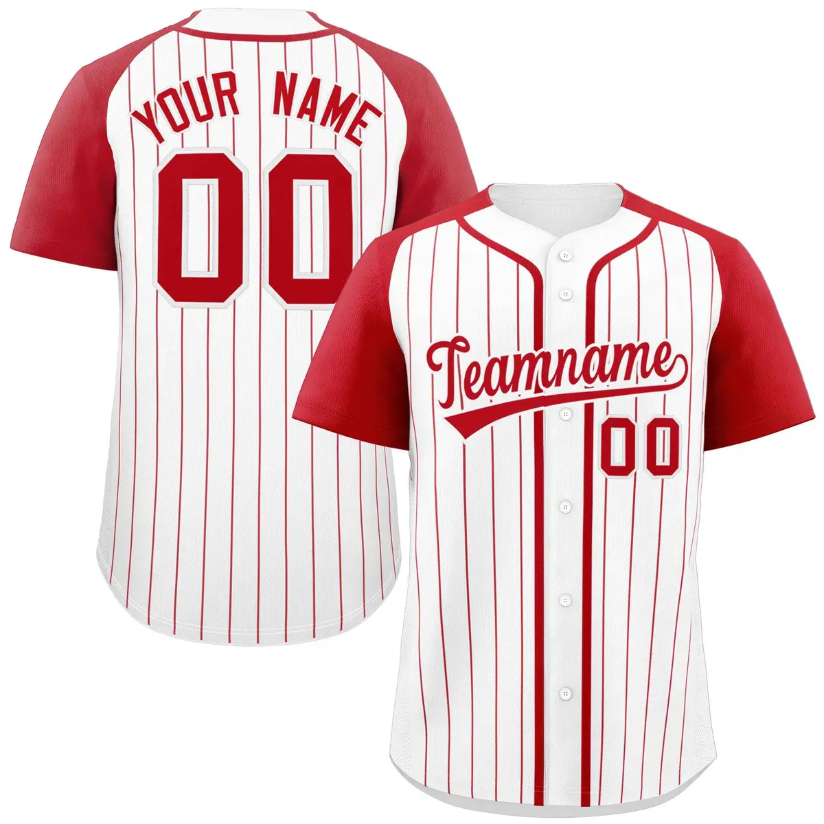 White Red Striped Raglan Sleeves Baseball Jersey