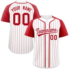 White Red Striped Raglan Sleeves Baseball Jersey