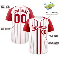 White Red Striped Raglan Sleeves Baseball Jersey 2
