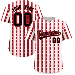 White Red Thick Stripes Star Pattern Baseball Jersey