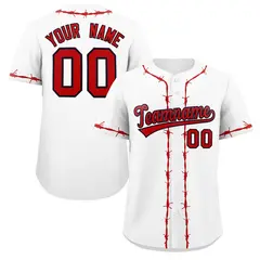 White Red Thorns Ribbed Classic Authentic Baseball Jersey