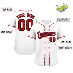 White Red Thorns Ribbed Classic Authentic Baseball Jersey 2