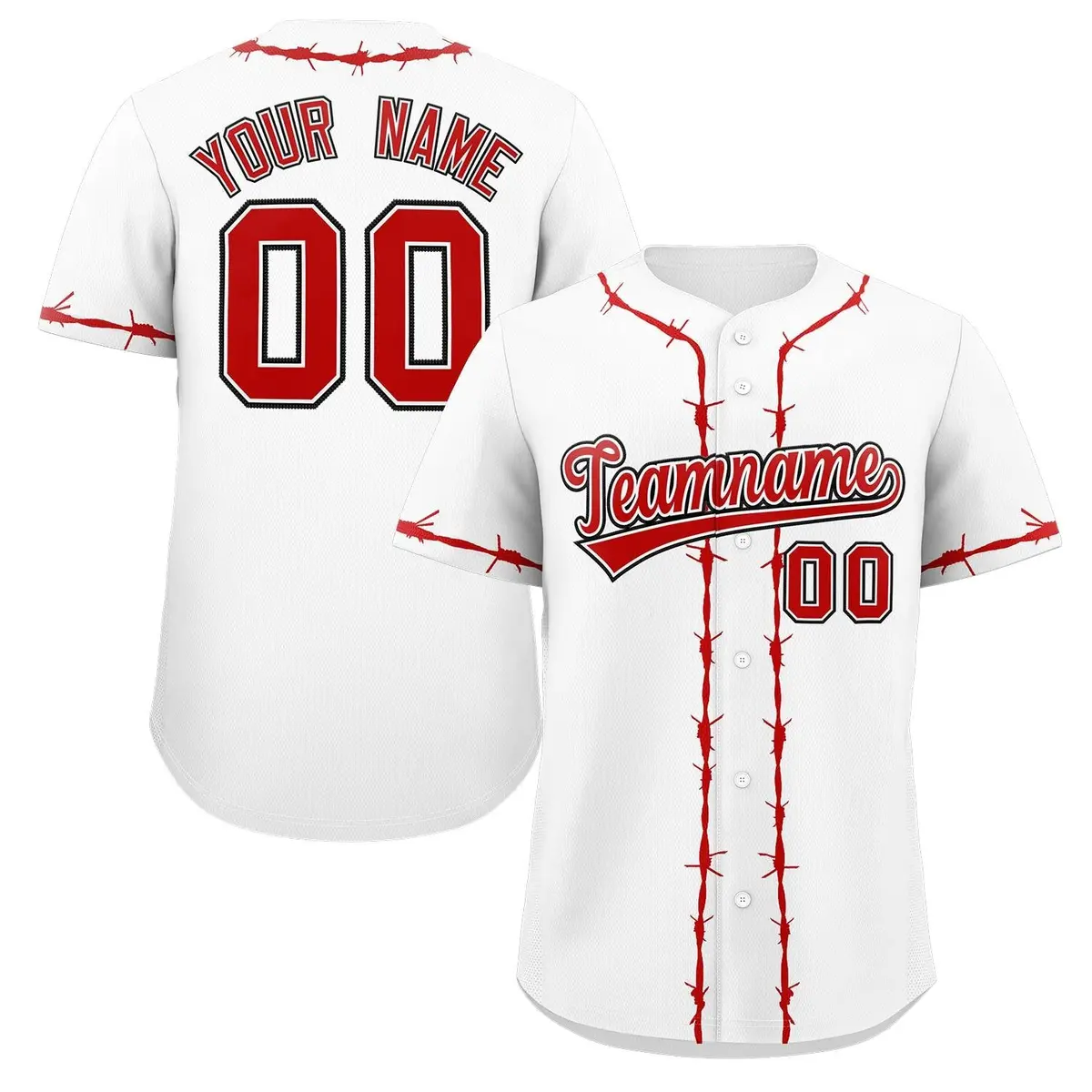 White Red Thorns Ribbed Classic Authentic Baseball Jersey