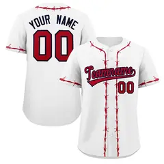 White Red Thorns Ribbed Classic Authentic Baseball Jersey 1