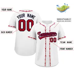 White Red Thorns Ribbed Classic Authentic Baseball Jersey 2