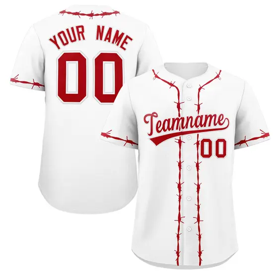 White Red Thorns Ribbed Classic Authentic Baseball Jersey