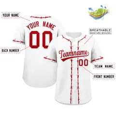 White Red Thorns Ribbed Classic Authentic Baseball Jersey 2