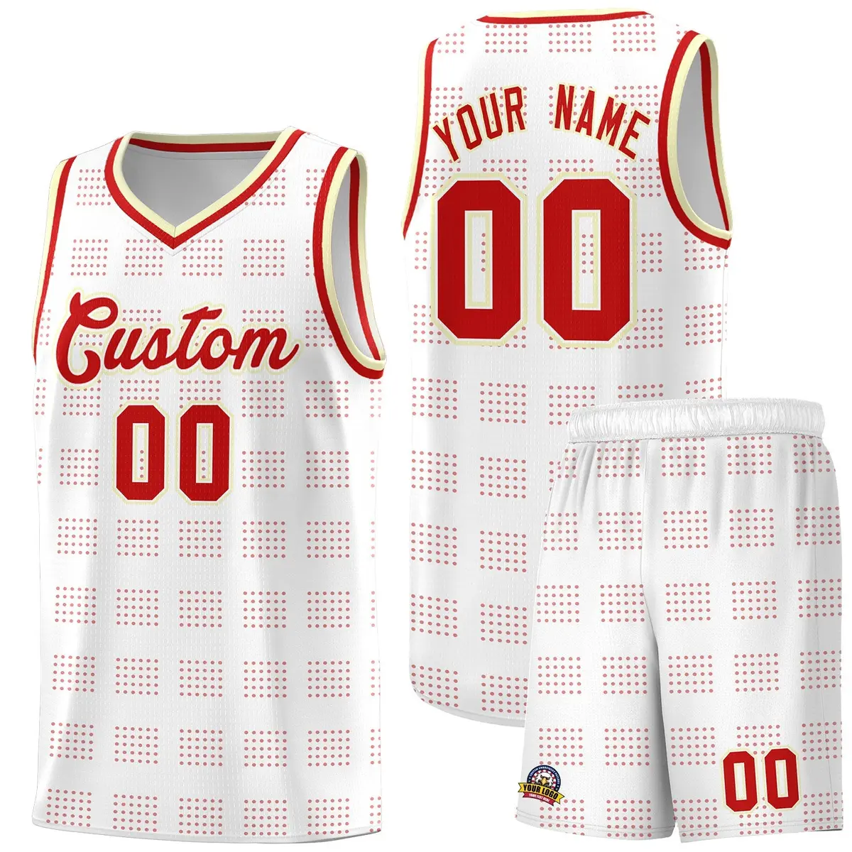 White Red Trailblazer Dot Pattern Basketball Jersey