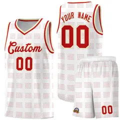 White Red Trailblazer Dot Pattern Basketball Jersey 1