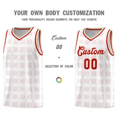 White Red Trailblazer Dot Pattern Basketball Jersey 3