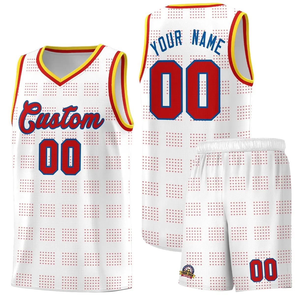White Red Trailblazer Dot Pattern Basketball Jersey