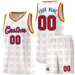 White Red Trailblazer Dot Pattern Basketball Jersey 1