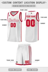 White Red Two Bars Basketball Uniform Jersey 2