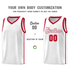 White Red Two Bars Basketball Uniform Jersey 3