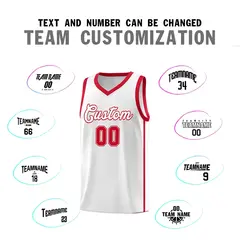 White Red Two Bars Basketball Uniform Jersey 4