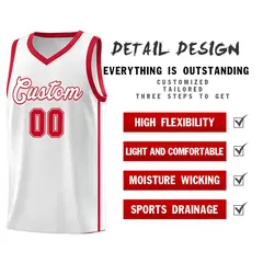 White Red Two Bars Basketball Uniform Jersey 5