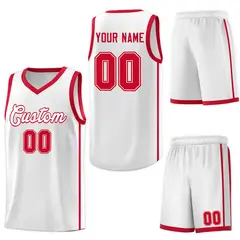 White Red Two Bars Basketball Uniform Jersey 6