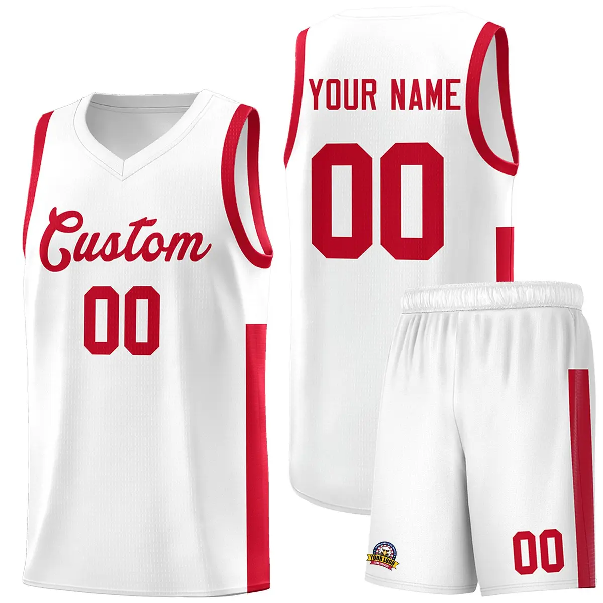 White Red Two-Tone Classic Basketball Jersey