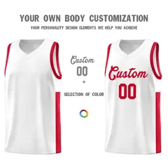 White Red Two-Tone Classic Basketball Jersey 3