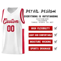 White Red Two-Tone Classic Basketball Jersey 5