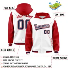 White Red Two Tone Full-Snap Raglan Sleeves Varsity Letterman Jacket Hoodie 4