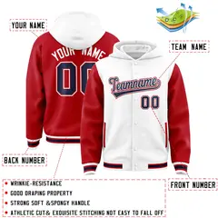 White Red Two Tone Full-Snap Raglan Sleeves Varsity Letterman Jacket Hoodie 4