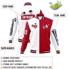 White Red Two Tone Split Full-Snap Letterman Jacket Raglan Sleeves 4