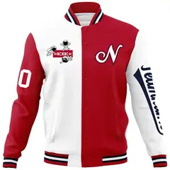 White Red Two Tone Split Full-Snap Letterman Jacket Raglan Sleeves 5