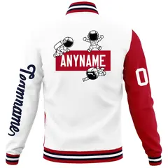 White Red Two Tone Split Full-Snap Letterman Jacket Raglan Sleeves 6