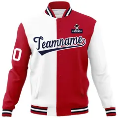White Red Two Tone Split Full-Snap Letterman Jacket Raglan Sleeves 5